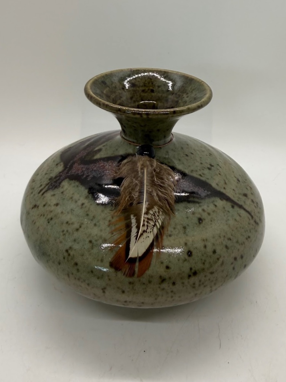 Roger Butler Feather River Pottery Oil Lamp Candle Bud Vase Weed Pot Signed 4"